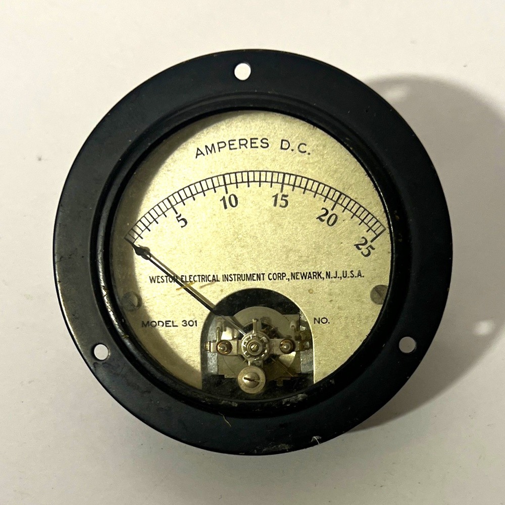 Vintage Weston Model 301 DC Ammeter Panel Meter, Amperes D.C. 0-25 Range